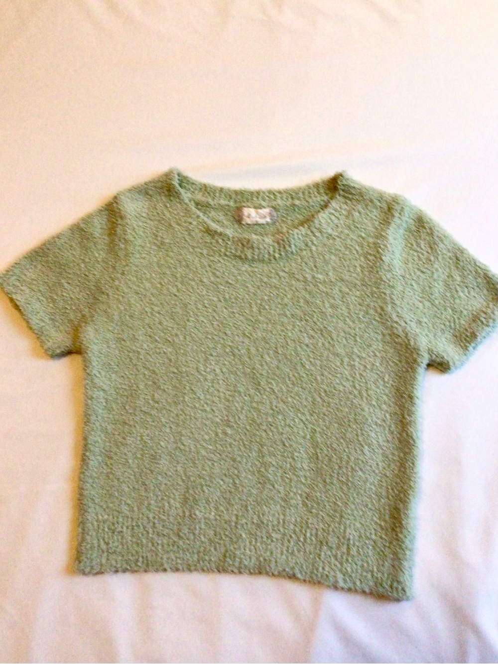 Altar'd State Short-Sleeve Fuzzy Knit Sweater Sage Green